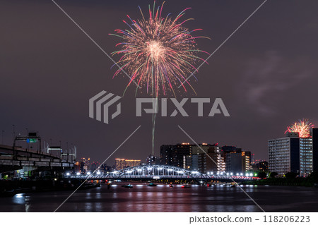 Tokyo: Sumida River Fireworks Festival, overlooking Shirahige Bridge Tokyo: Sumida River Fireworks Festival, overlooking Shirahige Bridge 118206223