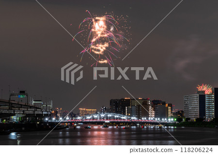 Tokyo: Sumida River Fireworks Festival, overlooking Shirahige Bridge Tokyo: Sumida River Fireworks Festival, overlooking Shirahige Bridge 118206224