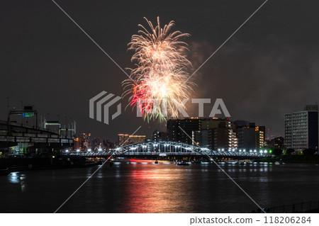 Tokyo: Sumida River Fireworks Festival, overlooking Shirahige Bridge Tokyo: Sumida River Fireworks Festival, overlooking Shirahige Bridge 118206284
