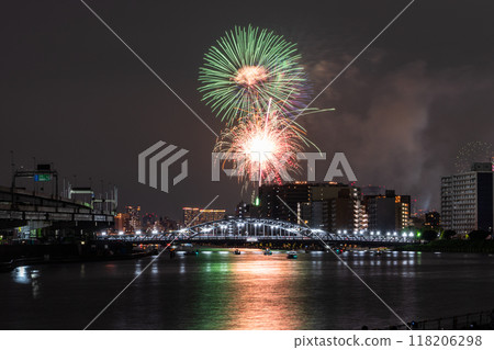 Tokyo: Sumida River Fireworks Festival, overlooking Shirahige Bridge Tokyo: Sumida River Fireworks Festival, overlooking Shirahige Bridge 118206298