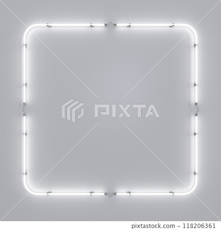 Empty Neon Sign with illumination on wall. 3d illustration. 118206361