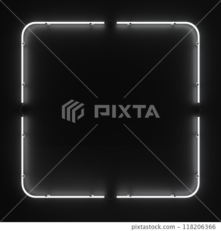 Neon frame sign in the shape of white rectangle. 3d illustration. 118206366