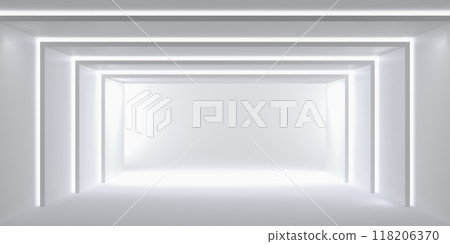 3D illustration of infinite white frames diminishing into the misty background. 118206370