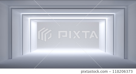 A large, empty room with white walls and white pillars. 3d rendering. 118206373