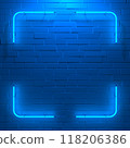 Empty Neon Sign with illumination on wall. 3d illustration. 118206386