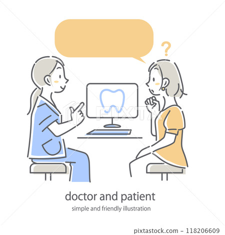 A female patient asking a doctor a question - simple and stylish line drawing illustration A female patient asking a doctor a question - simple and stylish line drawing illustration 118206609
