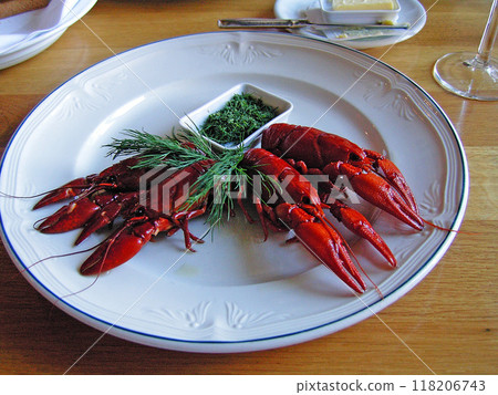 Crayfish dish served on a plate in a restaurant in Helsinki 118206743