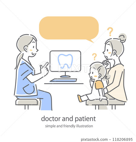 Parents and children asking questions to a doctor - simple and stylish line drawing illustration 118206895
