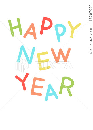 HAPPY NEW YEAR scattered handwritten colorful hand lettering 118207091