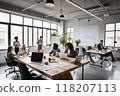 Modern office with diverse team working on project 118207113