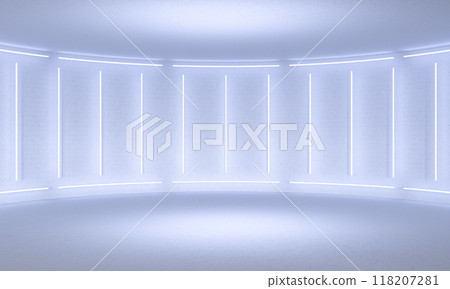 White abstract rounded stage, illuminate neon lamps. 3d illustration 118207281