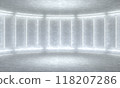 Rounded concrete room, illuminate neon lamps. 3d illustration 118207286