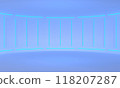 Minimalistic abstract light blue background stage. Neon lamps on walls of circular room. 3d illustration 118207287