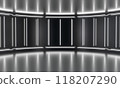 Abstract rounded pedestal podium room. Sci-fi empty stage concept with glowing neon lighting. Product display presentation. Futuristic minimal wall scene. 3d illustration 118207290