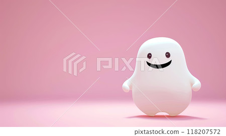 Cute cartoon ghost character 3D on pink background Cute cartoon ghost character 3D on pink background 118207572