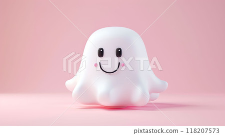 Cute cartoon ghost character 3D on pink background 118207573