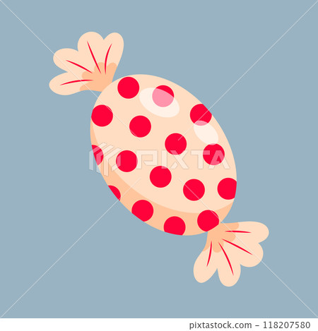 Christmas lollipop with polka dots. Peppermint candy red and white wrapped. Christmas lollipop with polka dots. Peppermint candy red and white wrapped. 118207580