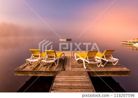 Dock on Lac-Superieur, Mont-tremblant, Quebec, Canada 118207596