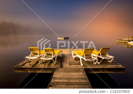 Dock on Lac-Superieur, Mont-tremblant, Quebec, Canada Dock on Lac-Superieur, Mont-tremblant, Quebec, Canada 118207603