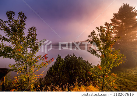 Dock on Lac-Superieur, Mont-tremblant, Quebec, Canada Dock on Lac-Superieur, Mont-tremblant, Quebec, Canada 118207619
