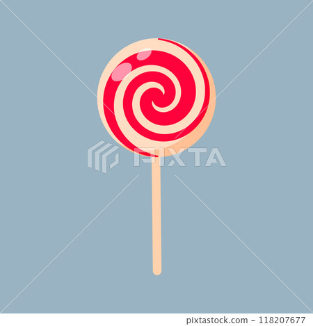 Christmas lollipop isolated. Peppermint round candy red and white. Swirl caramel without wrapper. Christmas lollipop isolated. Peppermint round candy red and white. Swirl caramel without wrapper. 118207677