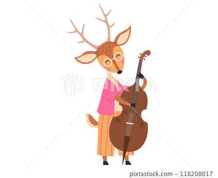Animal music vector illustration. In music party, animals perform with joy, turning zoo into lively event The orchestra fauna turns zoo into realm happiness and entertainment. Deer playing the violin Animal music vector illustration. In music party, animals perform with joy, turning zoo into lively event The orchestra fauna turns zoo into realm happiness and entertainment. Deer playing the violin 118208017