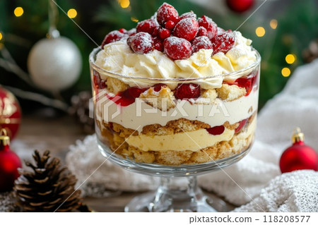Christmas Trifle Dessert with Whipped Cream and Cranberries Christmas Trifle Dessert with Whipped Cream and Cranberries 118208577