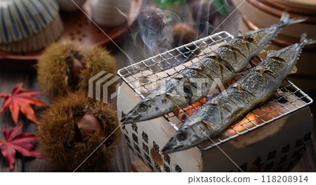 Autumn taste: Grilled pacific saury 118208914