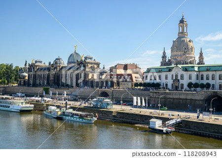 Huge dome of Frauenkirche Lutheran Church of Our Lady dominating the skyline of Dresden, Saxony, Germany Huge dome of Frauenkirche Lutheran Church of Our Lady dominating the skyline of Dresden, Saxony, Germany 118208943