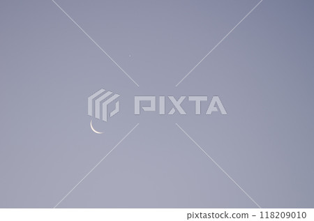 Waning crescent moon phase and pole star. 118209010