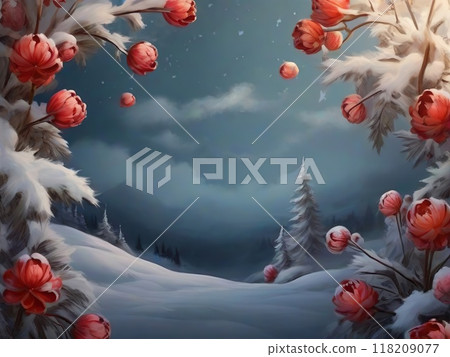 Winter landscape with berries and snow 118209077