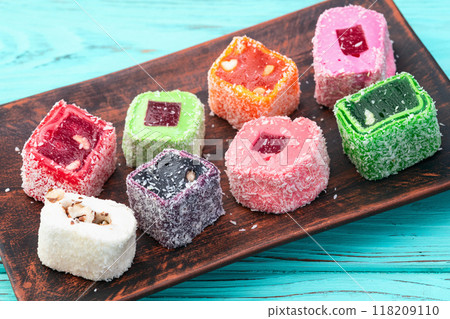 Turkish delight candy . Rahat lokum photography 118209110