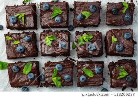 Homemade chocolate brownie photography . Top view Homemade chocolate brownie photography . Top view 118209257