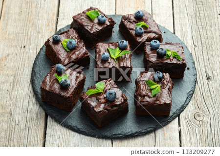 Homemade chocolate brownie photography . Top view 118209277