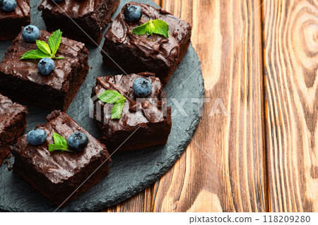 Homemade chocolate brownie photography . Top view Homemade chocolate brownie photography . Top view 118209280