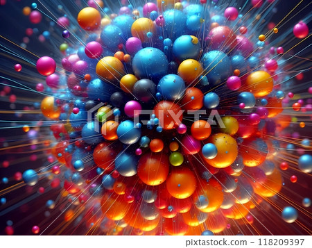 Colorful atomic particles with horizontal view  118209397