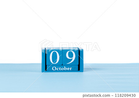Wooden calendar October 09 on a white background 118209430