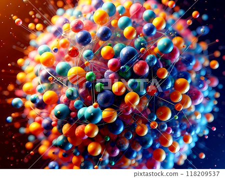 Colorful atomic particles with horizontal view  118209537