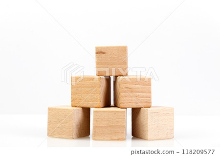 Wooden cubes on a white background 118209577