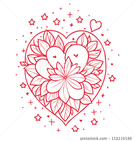 doodle abstract valentine love star heart flower illustration sketch  118210186