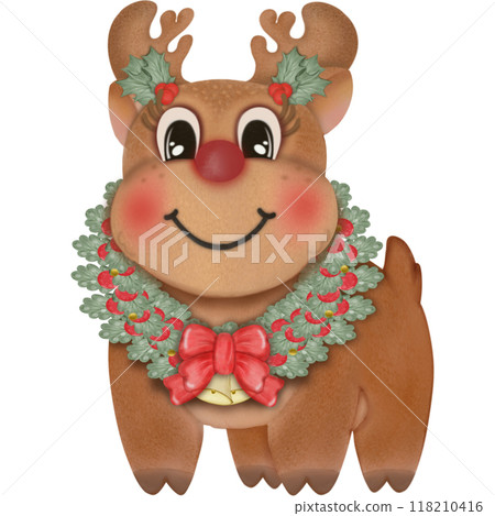 Illustration set of Cute Christmas reindeer character hand drawn. 118210416