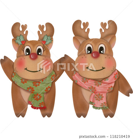Illustration set of Cute Christmas reindeer character hand drawn. 118210419