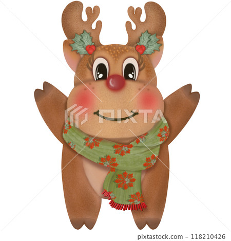 Illustration set of Cute Christmas reindeer character hand drawn. 118210426
