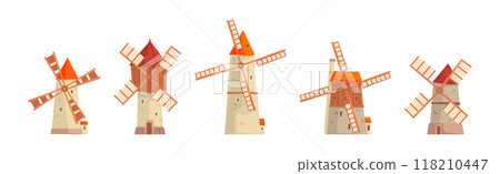 Windmill as Farm Construction for Grinding Flour Vector Set 118210447