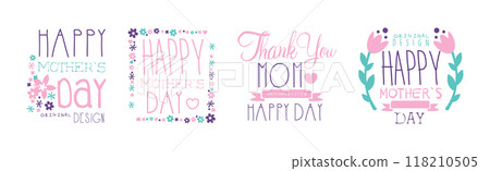 Happy Mothers Day Design with Purple Element Vector Set Happy Mothers Day Design with Purple Element Vector Set 118210505