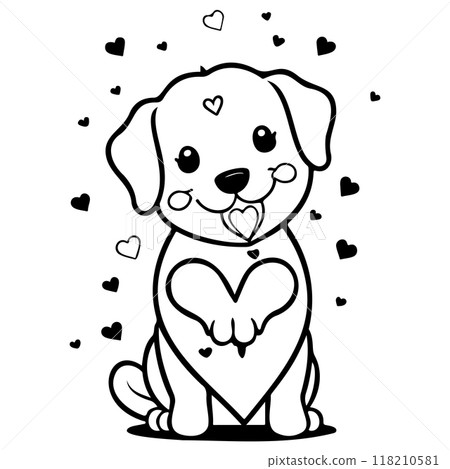 Happy Valentines Day Puppy dog love illustration sketch  118210581