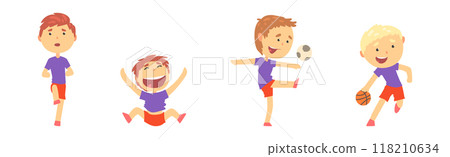 Little Boy Do Sport and Physical Activity Vector Set Little Boy Do Sport and Physical Activity Vector Set 118210634