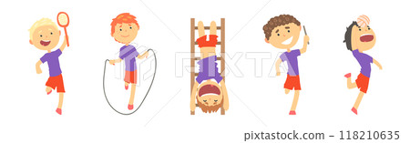 Little Boy Do Sport and Physical Activity Vector Set Little Boy Do Sport and Physical Activity Vector Set 118210635