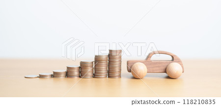 Money Saving, Car Insurance, Financial, vehicle Repair and Maintenance concepts. coins stack and piggy bank with Auto model, Money stack Counting arrangement for deposit and Automobile Tax Money Saving, Car Insurance, Financial, vehicle Repair and Maintenance concepts. coins stack and piggy bank with Auto model, Money stack Counting arrangement for deposit and Automobile Tax 118210835