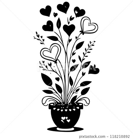 valentine pot flower love butterfly illustration sketch valentine pot flower love butterfly illustration sketch 118210892